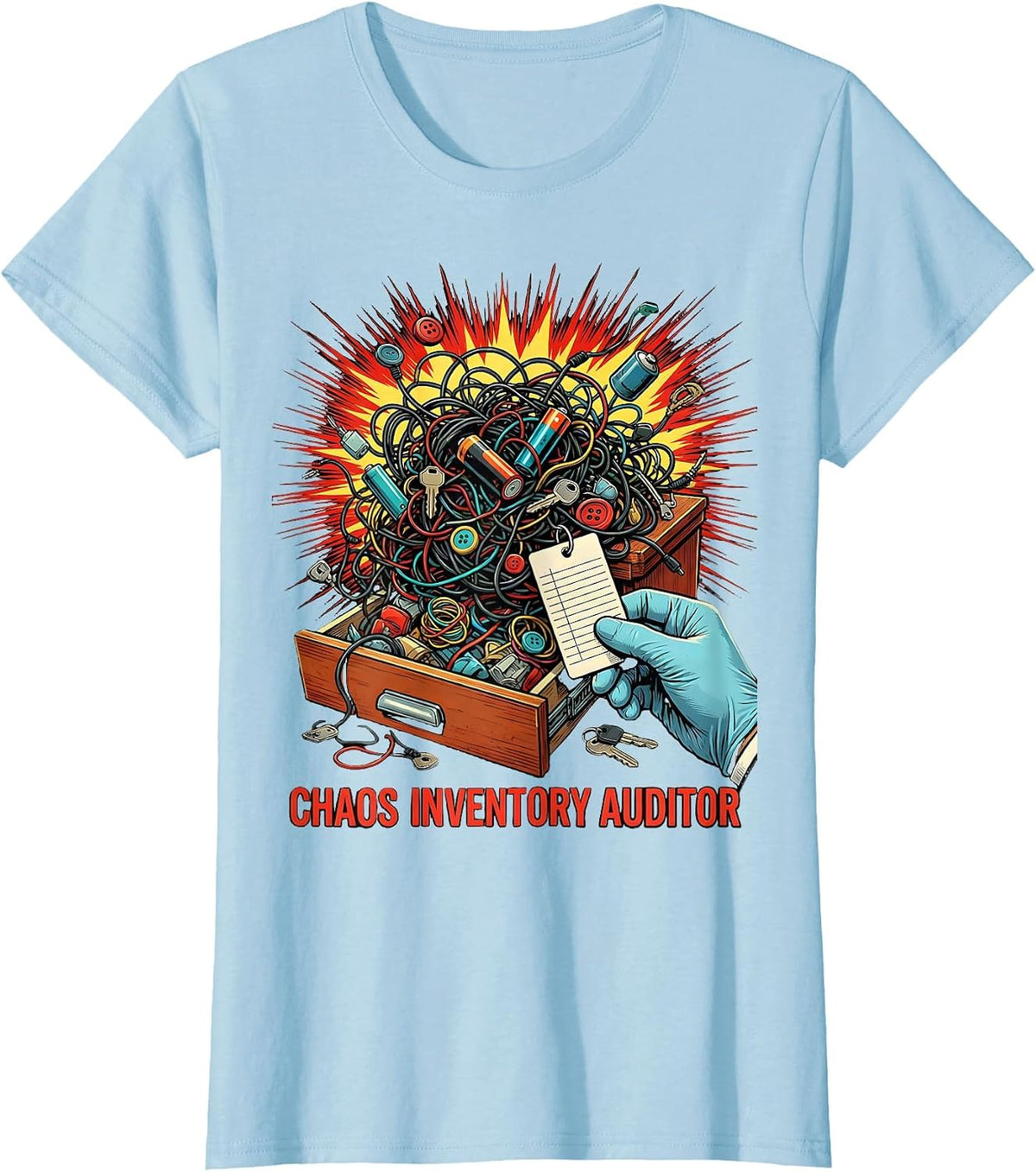 Women's Chaos Inventory Auditor Pop Art Funny Chaos Coordinator T-Shirt - Baby Blue