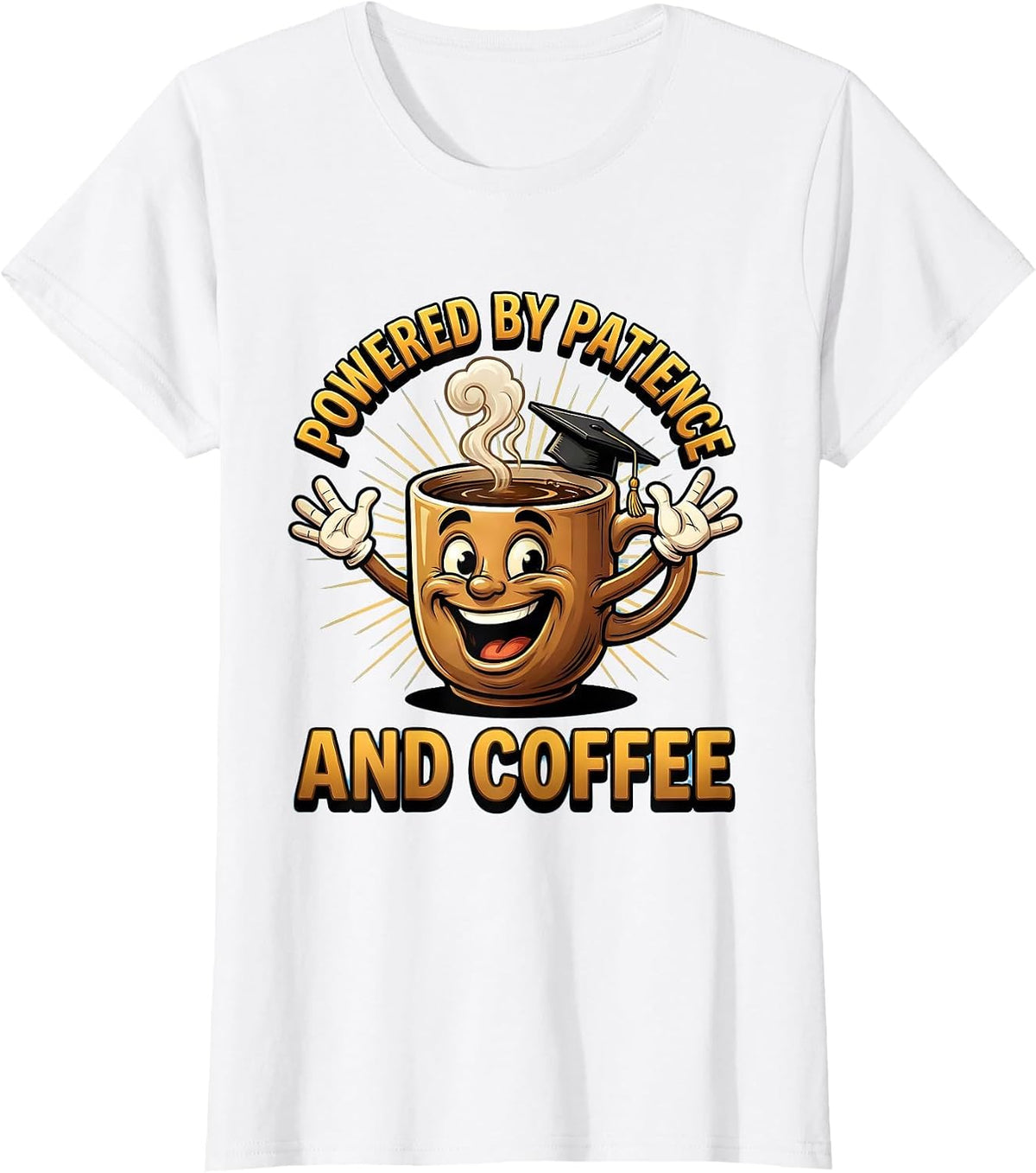 Women's Powered by Patience and Coffee Sped Teacher T-Shirt - White