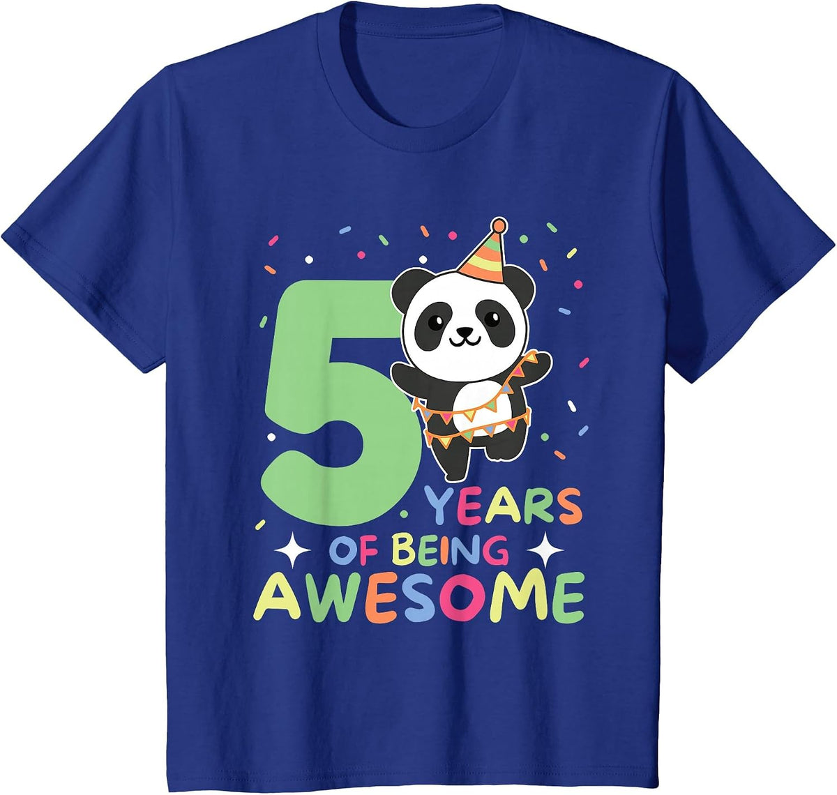 Panda 5th Birthday for Kids Five Year Old Panda T-Shirt - Royal Blue