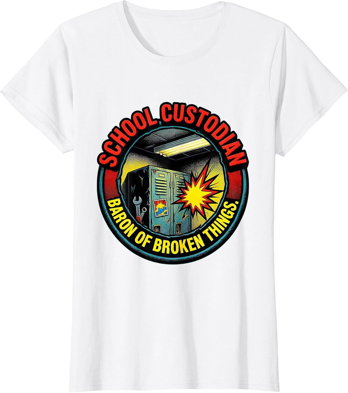 School Custodian, Baron of Broken Things Funny T-Shirt - White