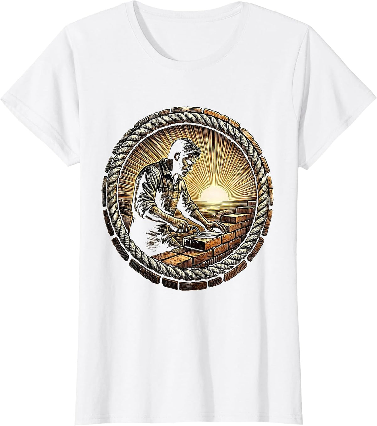 Bricklayer Golden Sunrise Mason Graphic Design T-Shirt - White