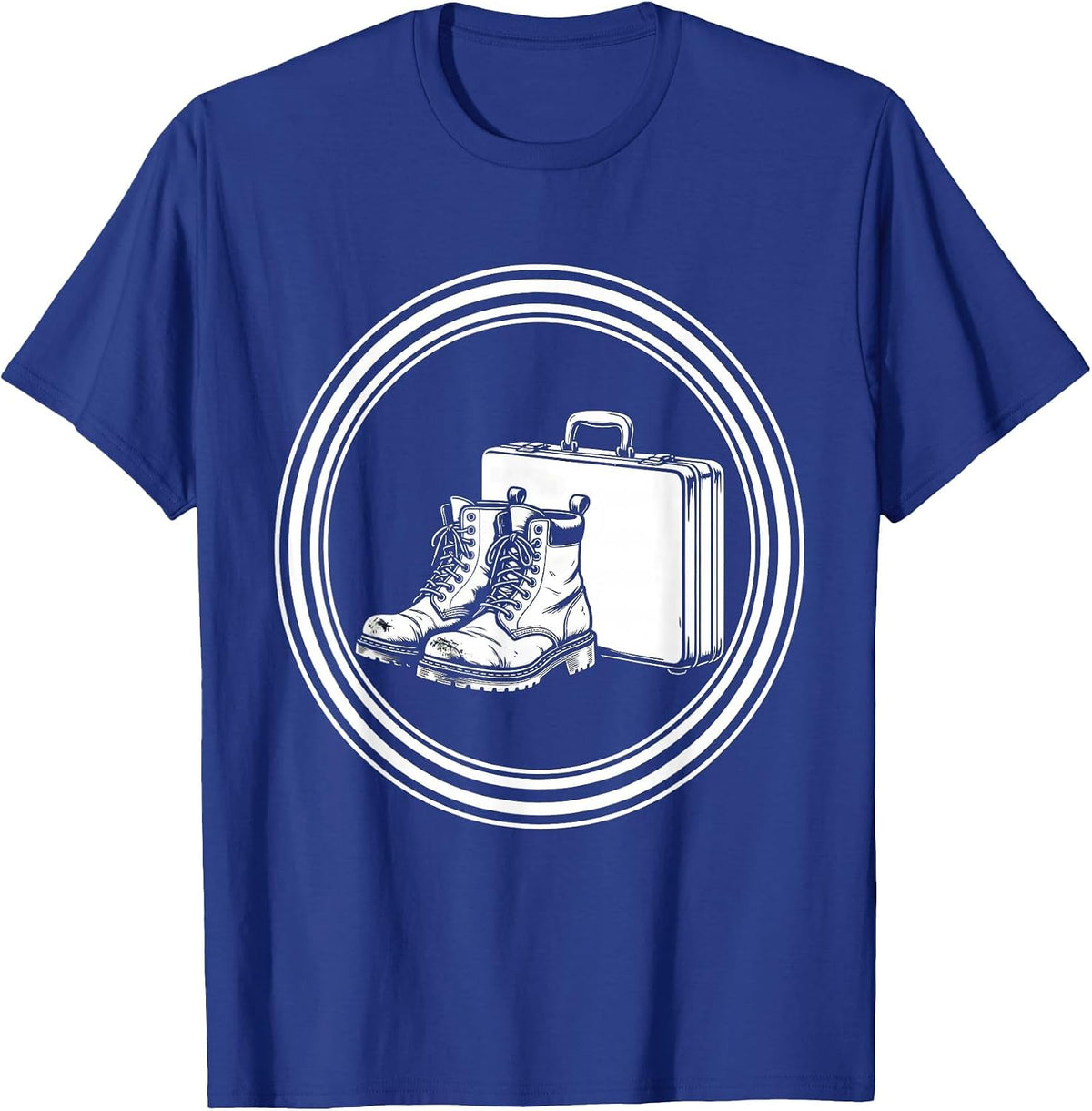 Men's Social Worker Worn Boots and Briefcase Graphic T-Shirt - Royal Blue