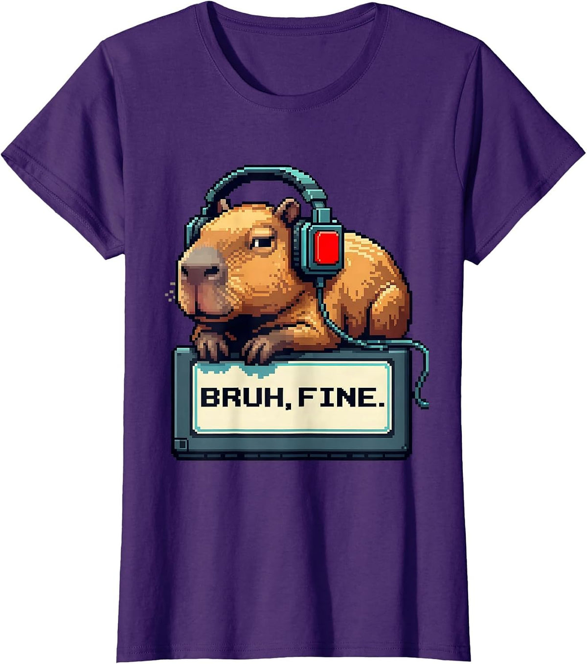 Women's Bruh Fine Pixel Art Capybara Gamer Meme Humor T-Shirt - Purple