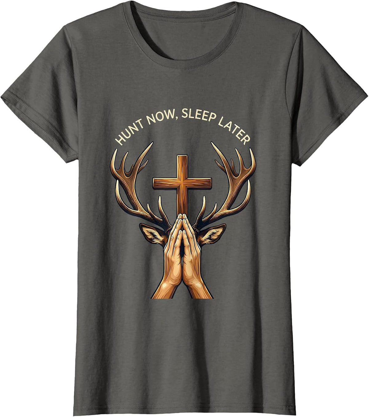 Women's Hunt Now Sleep Later Hunting Graphic Design T-Shirt - Asphalt Grey