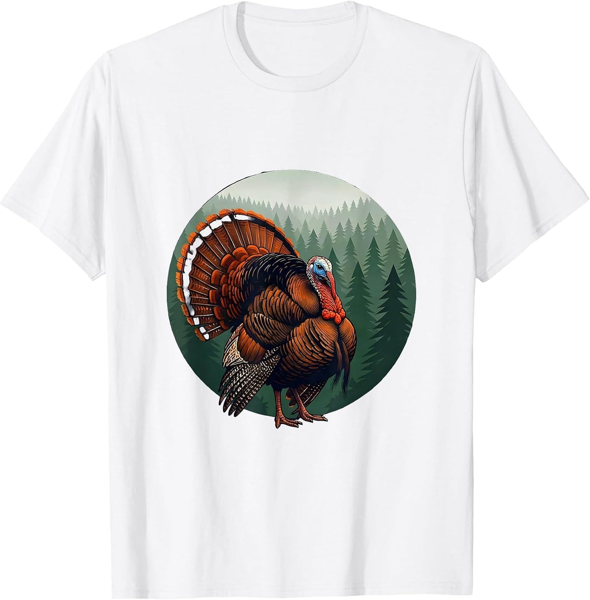 Men's Turkey Strutting Through Pine Forest Illustration T-Shirt - White