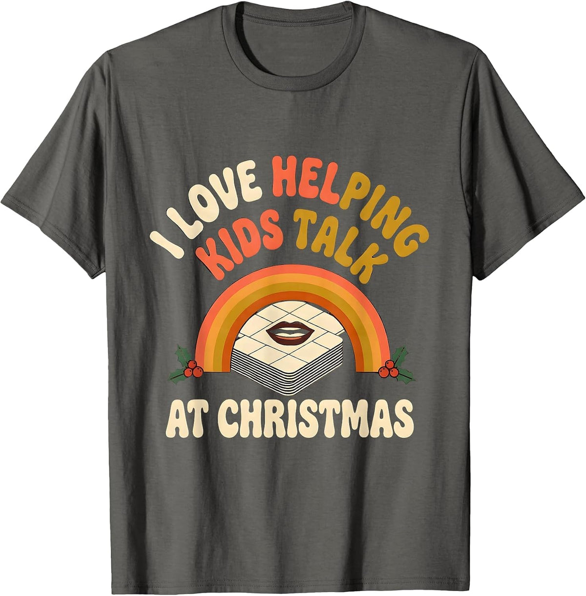 Men's I Love Helping Kids Talk at Christmas Retro Speech Therapist T-Shirt - Asphalt Grey