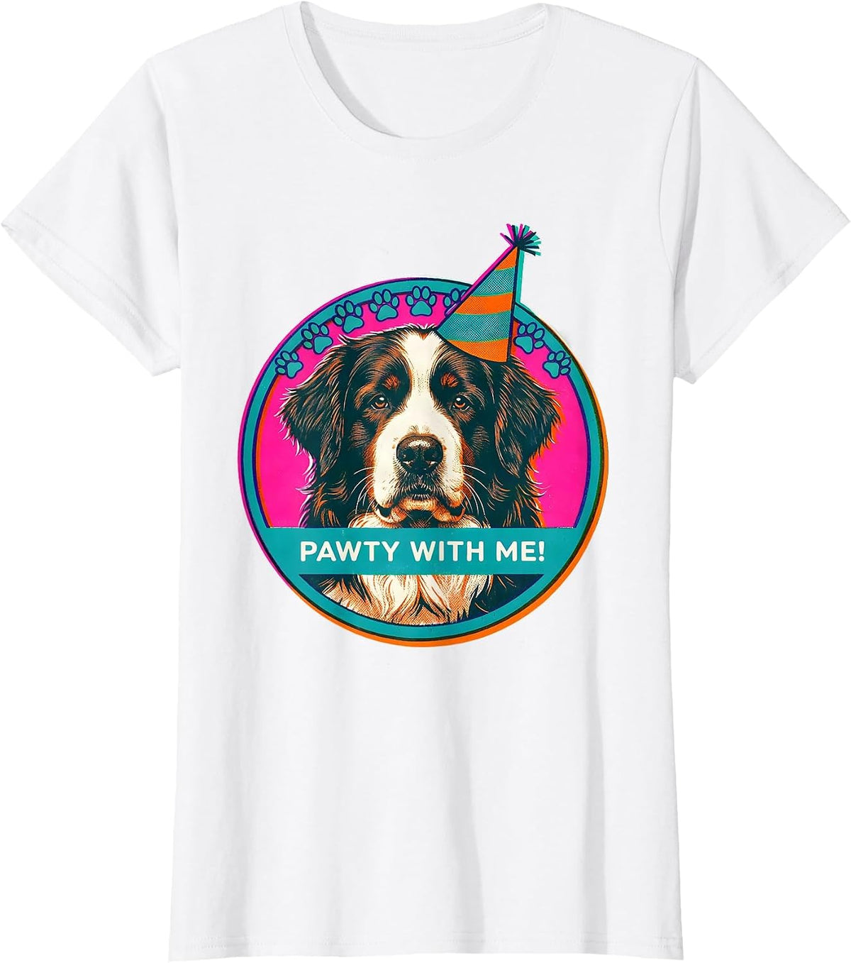 Pawty With Me Risograph Newfoundland Dog Birthday Party Kids T-Shirt - White