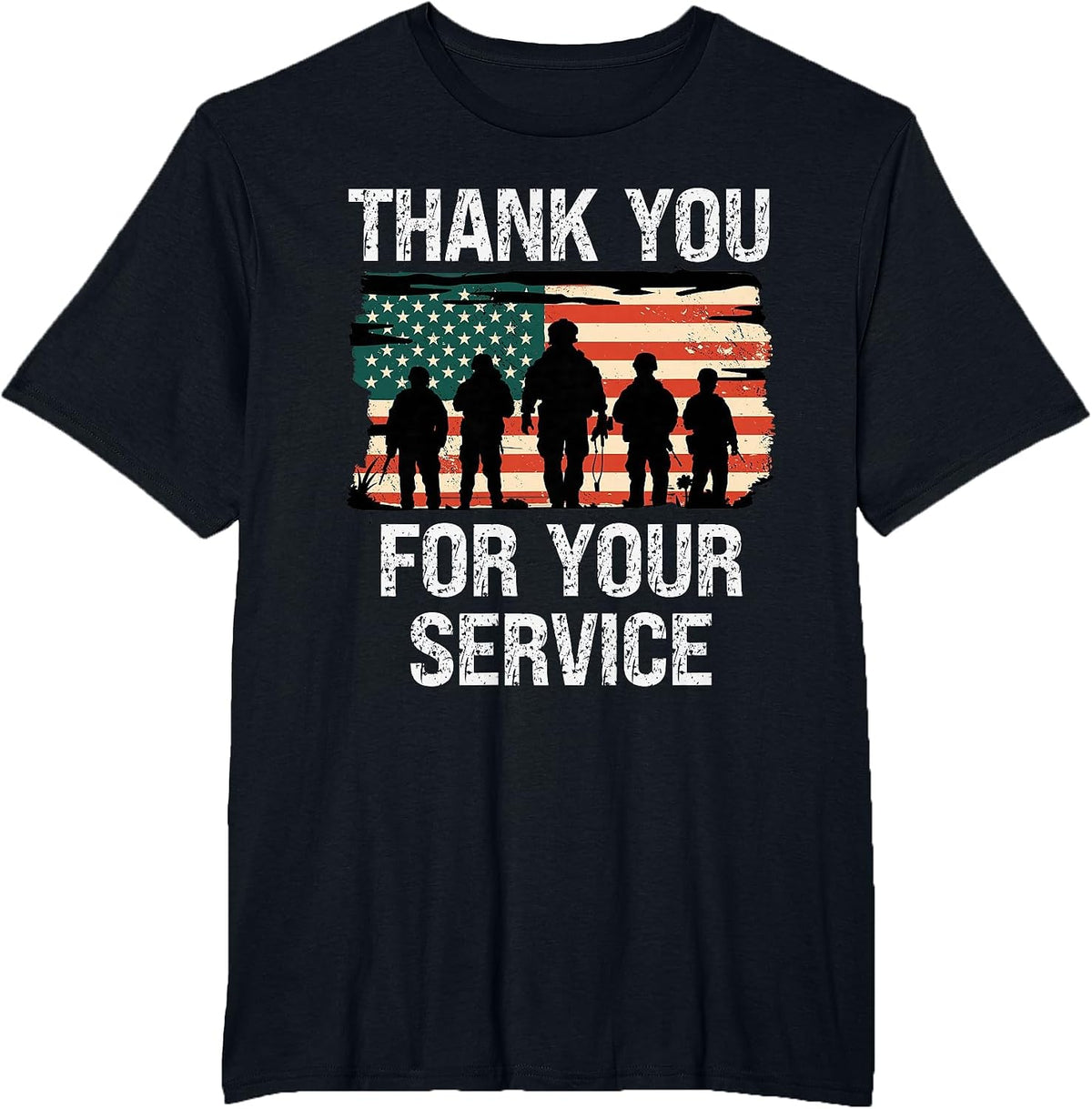 USA Flag Thank You for Your Service - Memorial Veterans Day T-Shirt - Black