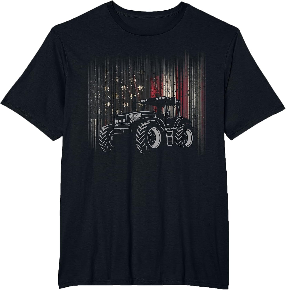 American Flag Tractor Patriotic Farmer T-Shirt - Black
