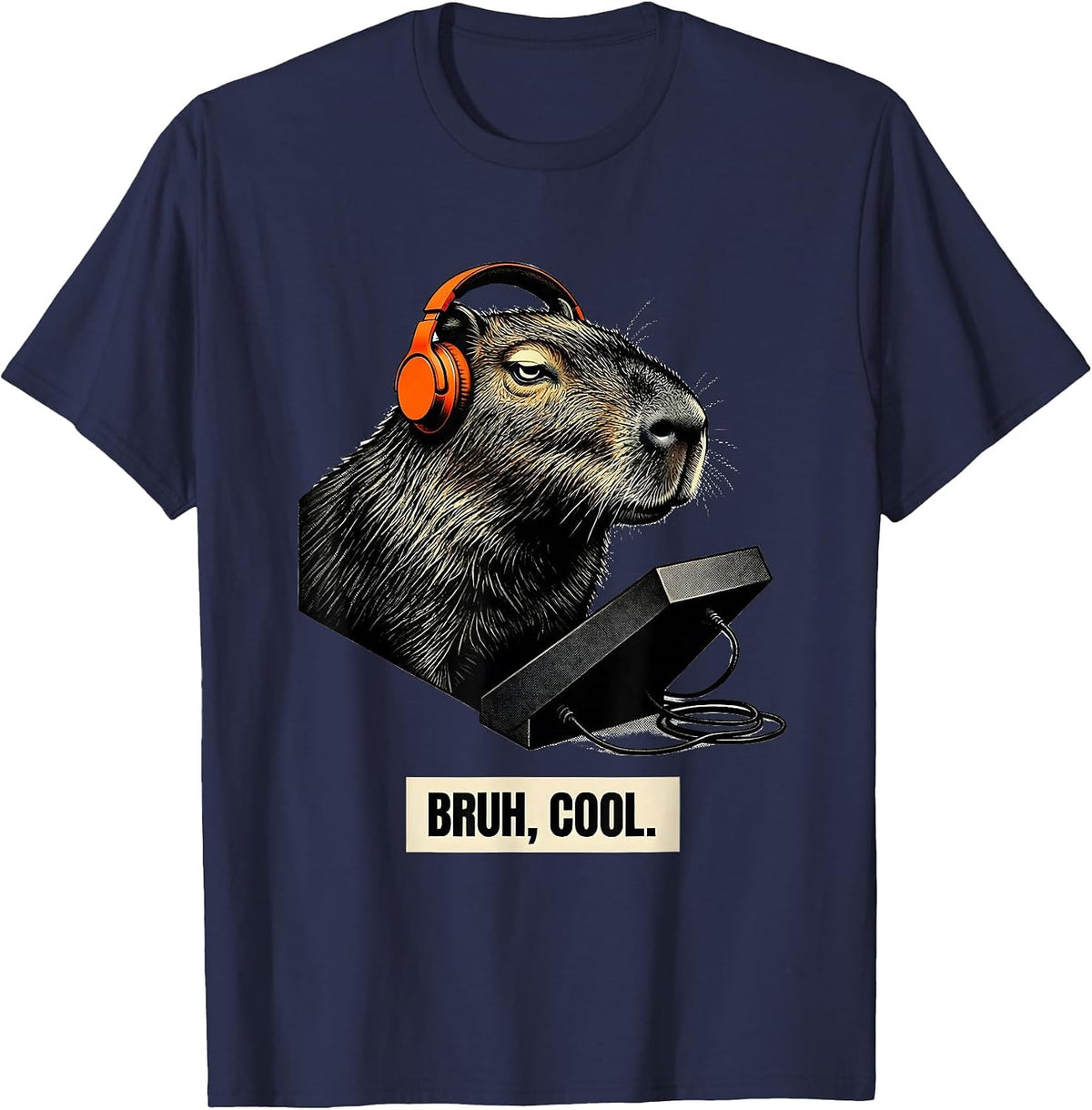 Men's Bruh Cool Funny Capybara Gamer Meme Lover T-Shirt - Navy Blue