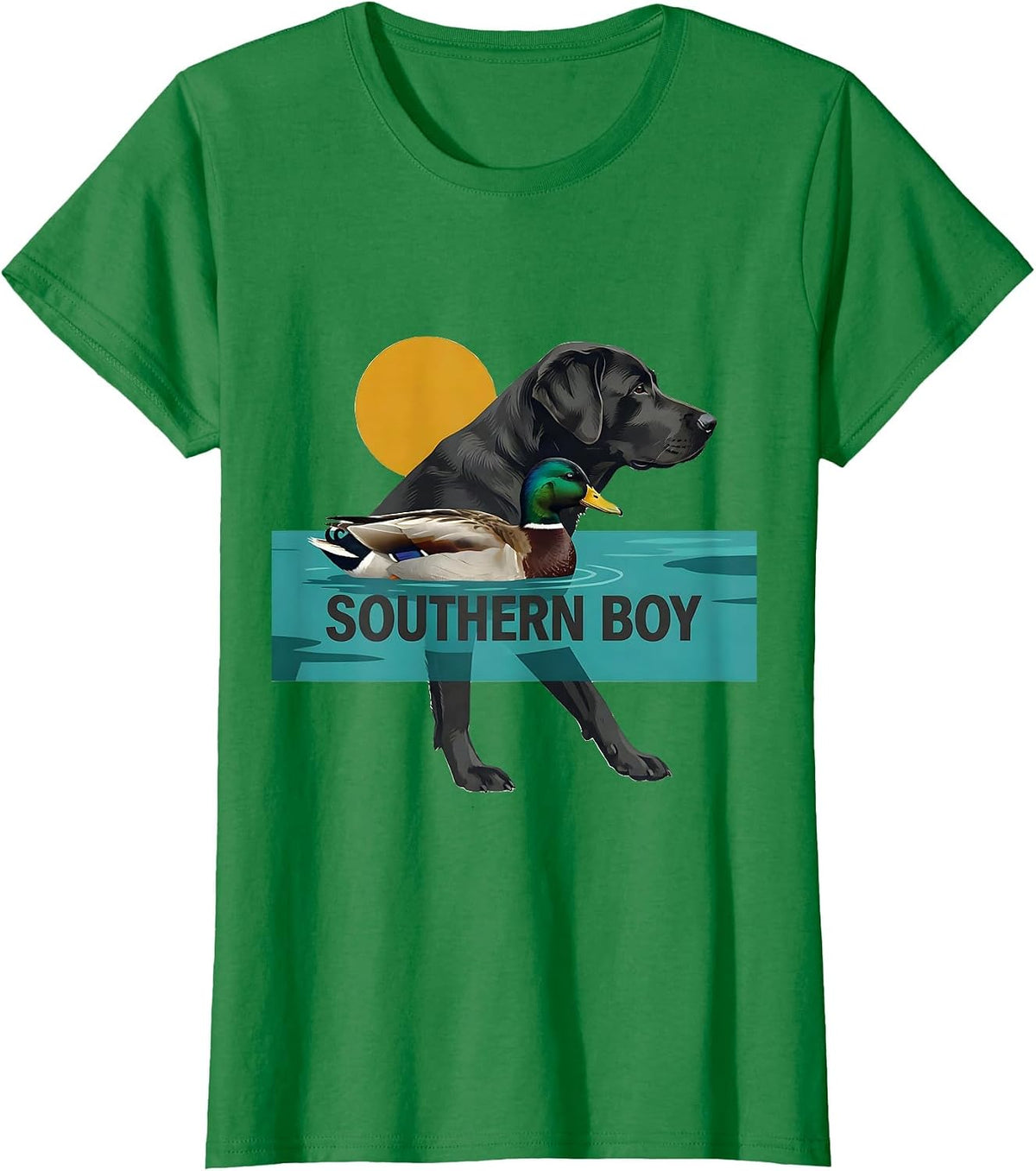 Women's Southern Boy Midcentury Modern Labrador Duck Hunting Vintage T-Shirt - Kelly Green