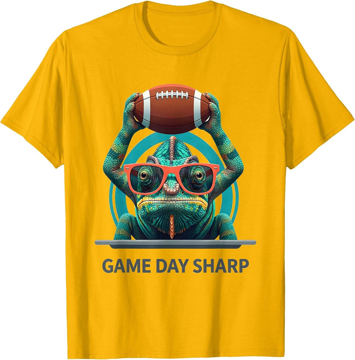 Game Day Sharp Flat Vector Chameleon Mascot Football Season T-Shirt - Golden Yellow