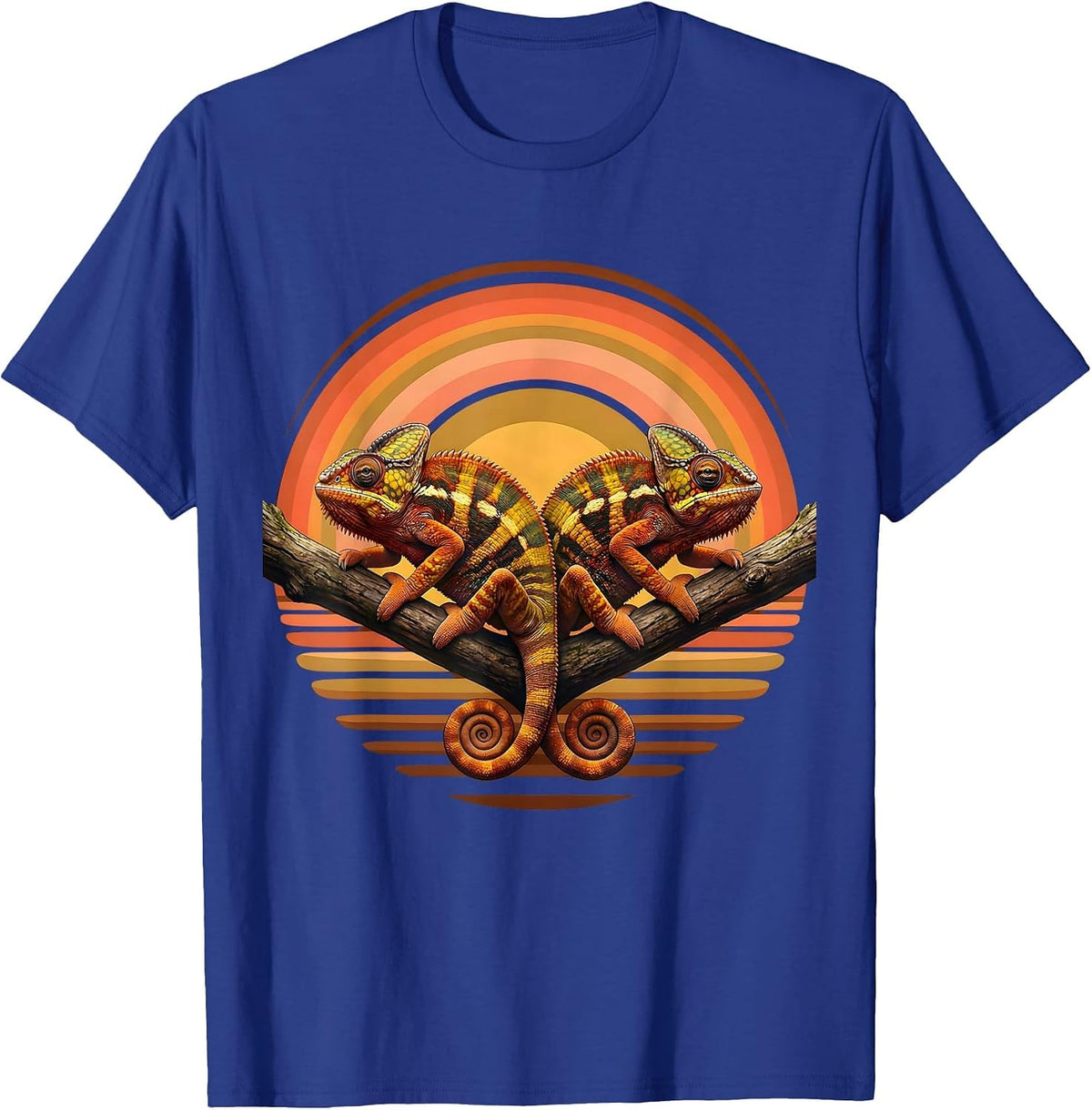 Men's Twin Day Matching Chameleons on a Branch Design T-Shirt - Royal Blue