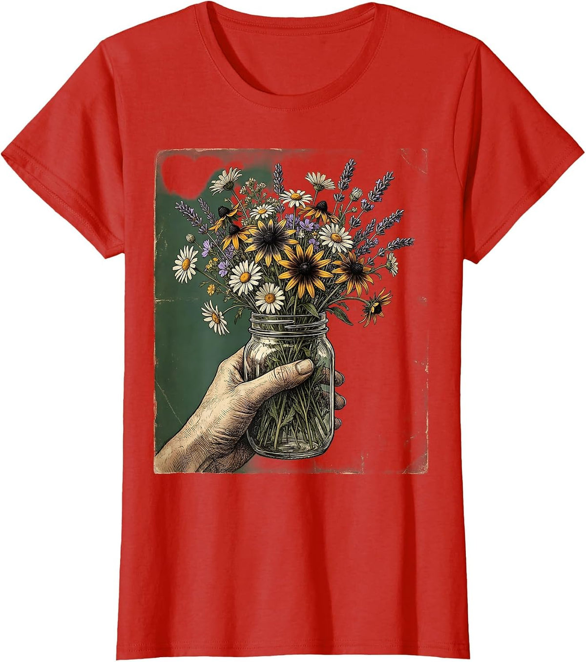 Country Music Wildflower Mason Jar Graphic Tee T-Shirt - Red
