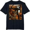 Funny Cat Selfie with Skeleton Scary Halloween Meme T-Shirt - Black