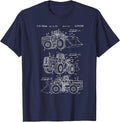 Front End Loader Tractor Blueprints Construction T-Shirt - Navy Blue