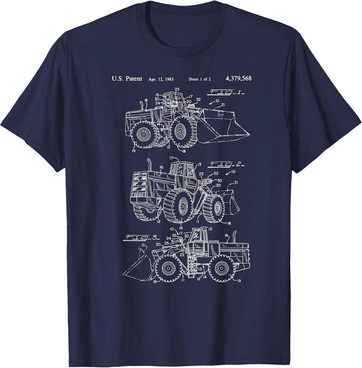 Front End Loader Tractor Blueprints Construction T-Shirt - Navy Blue