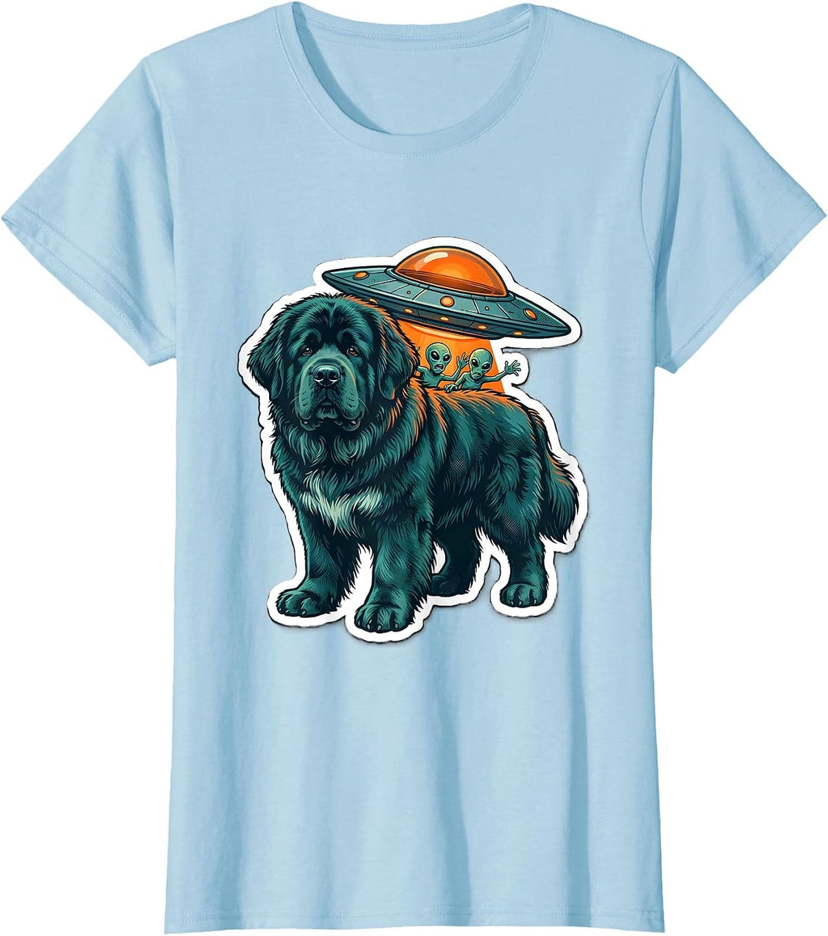 Newfoundland Dog Alien Abduction Funny Novelty Sticker T-Shirt - Baby Blue