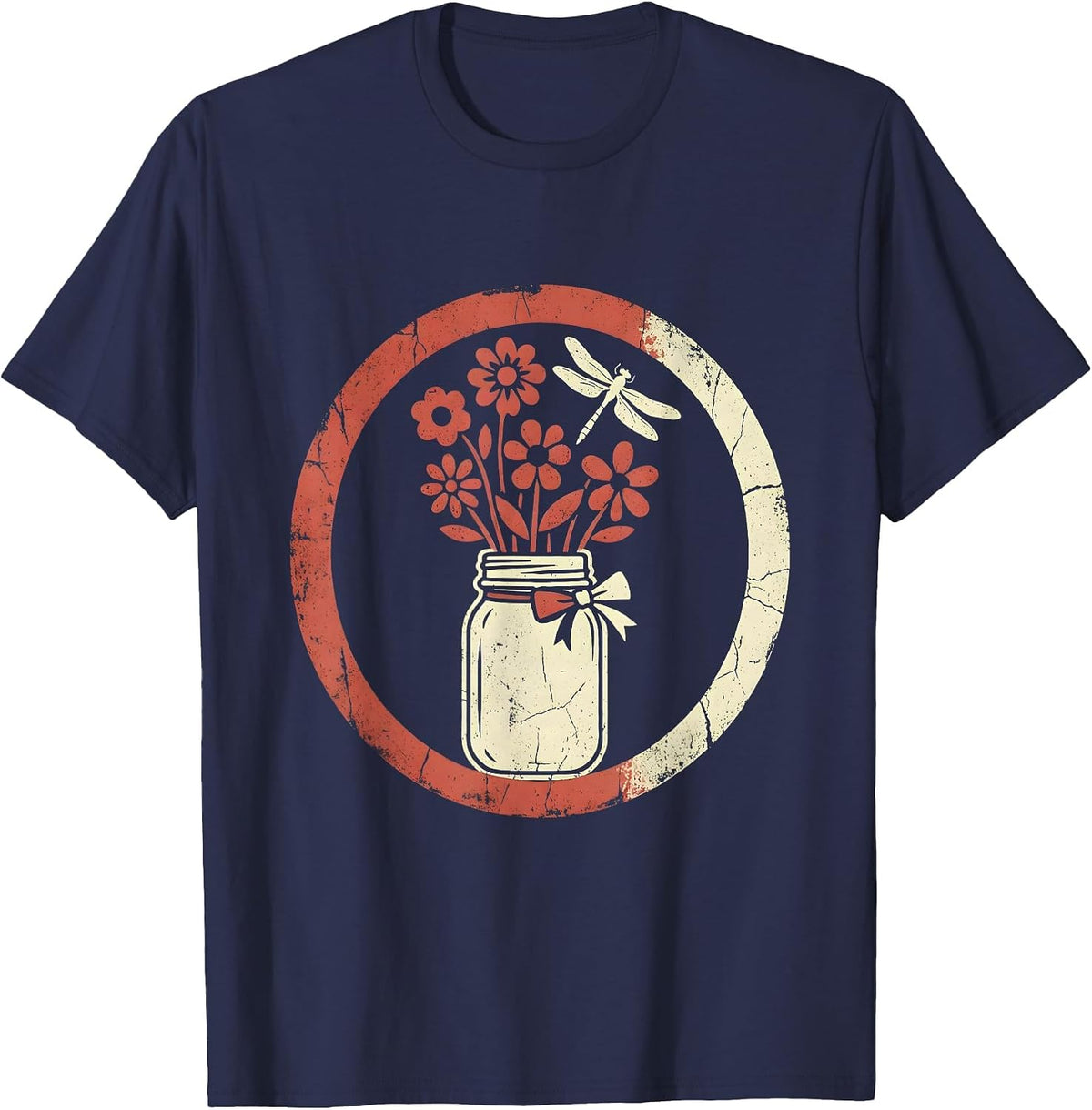 Jesus and America Mason Jar Wildflowers Design T-Shirt - Navy Blue