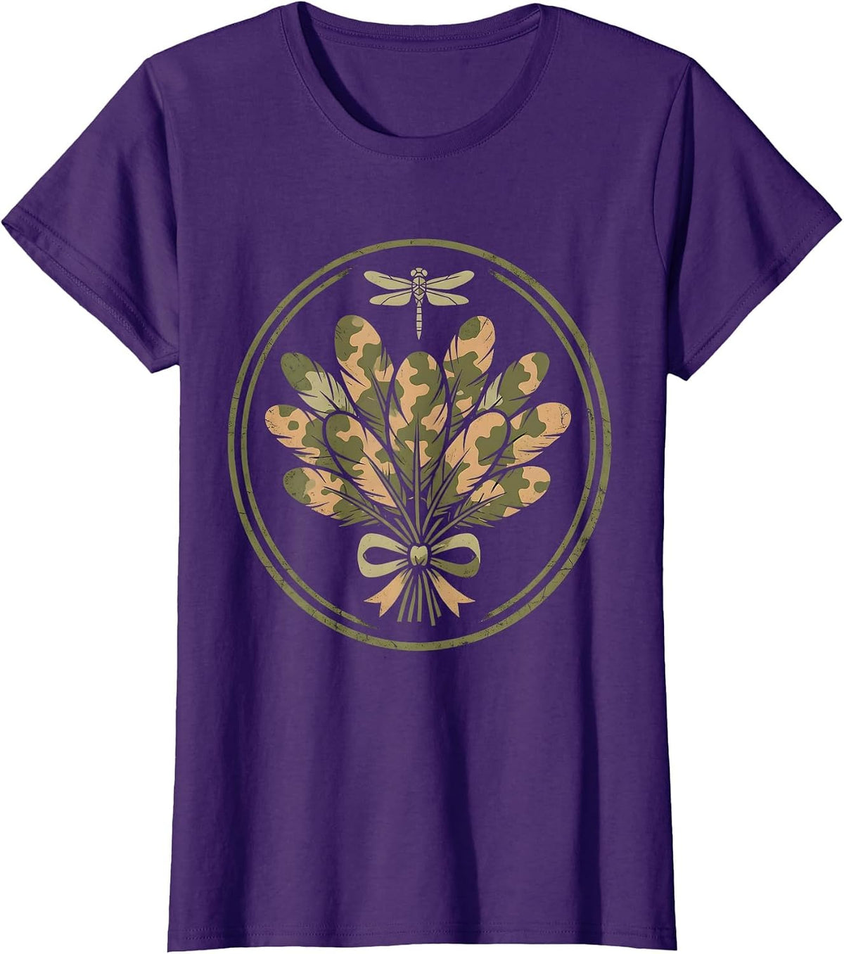 Women's Wild Turkey Feathers Forest Camouflage Design T-Shirt - Purple