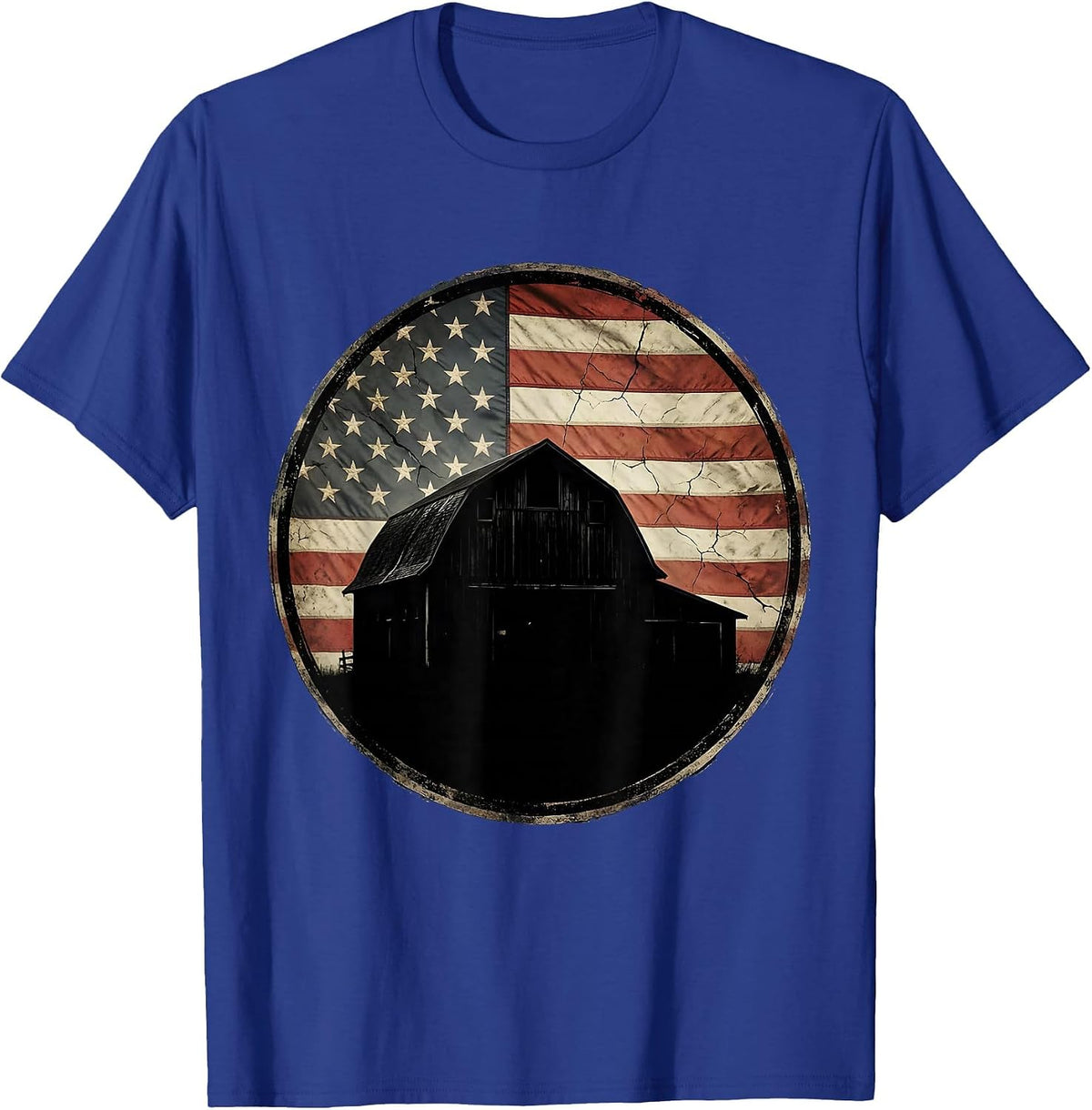 Weathered Barn American Flag Patriotic Design T-Shirt - Royal Blue