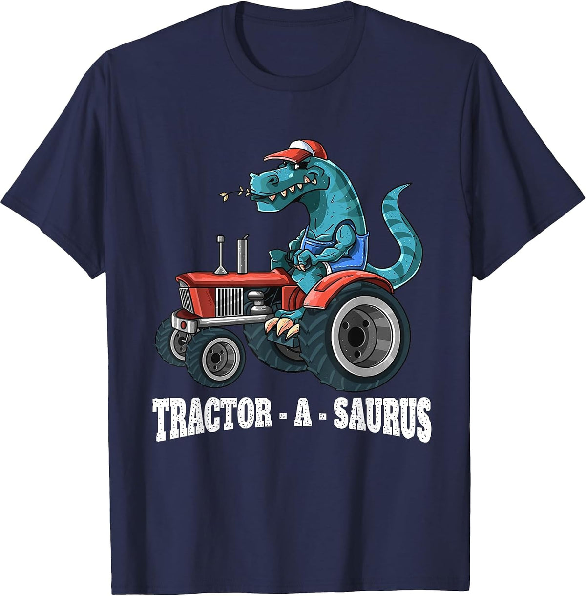 Dinosaur On Tractor Tractor-A-Saurus Farmer Kids Boys Girls T-Shirt - Navy Blue