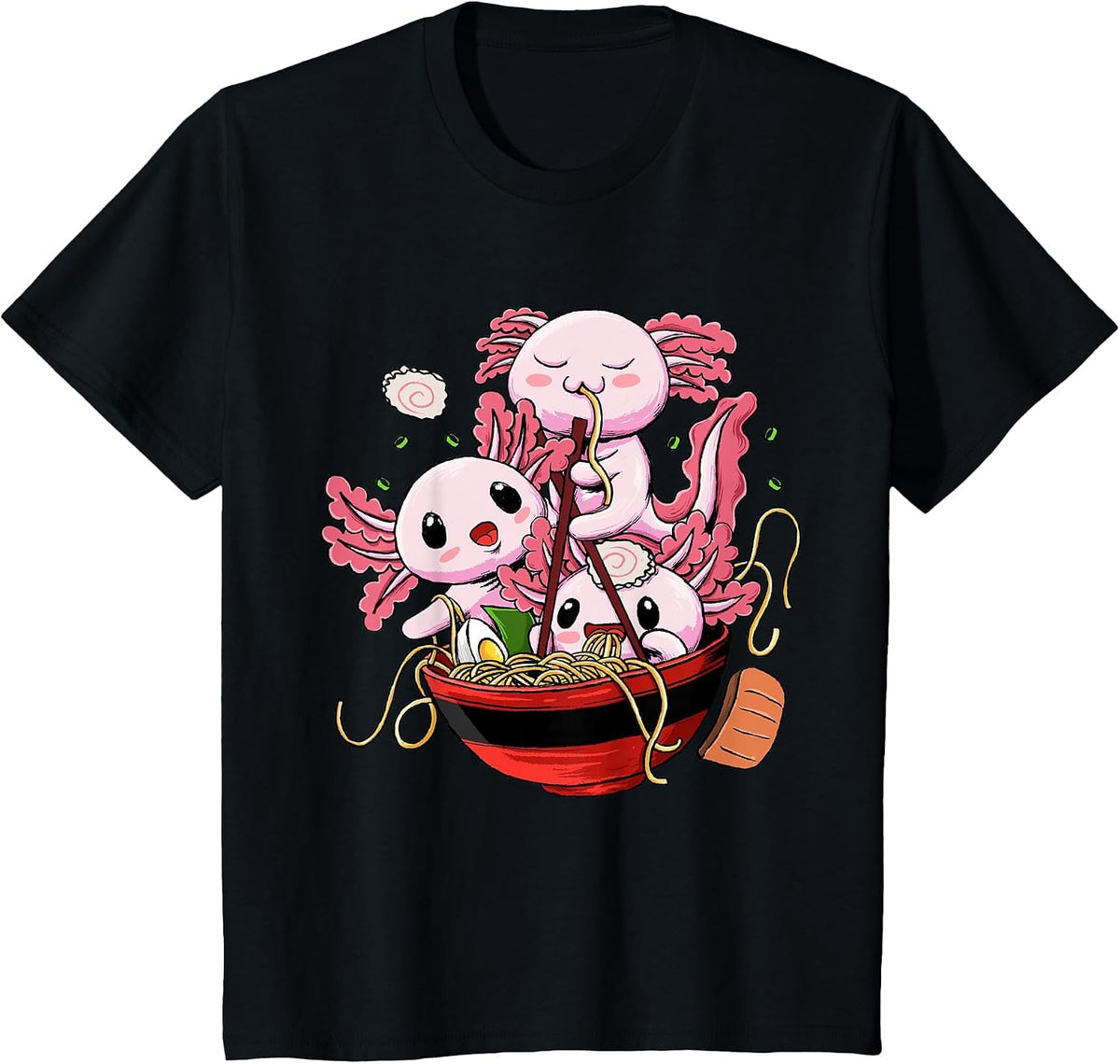 Axolotl Ramen Shirt - Kawaii Anime Axolotl Eating Ramen T-Shirt - Black