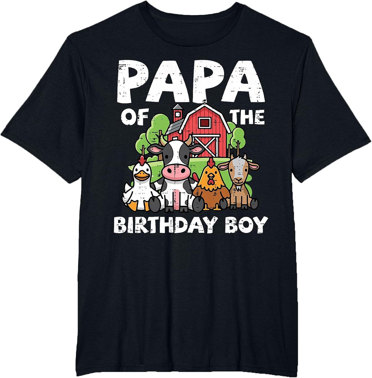 Papa of Birthday Boy Farm Animals Family Party Dad Men T-Shirt - Black