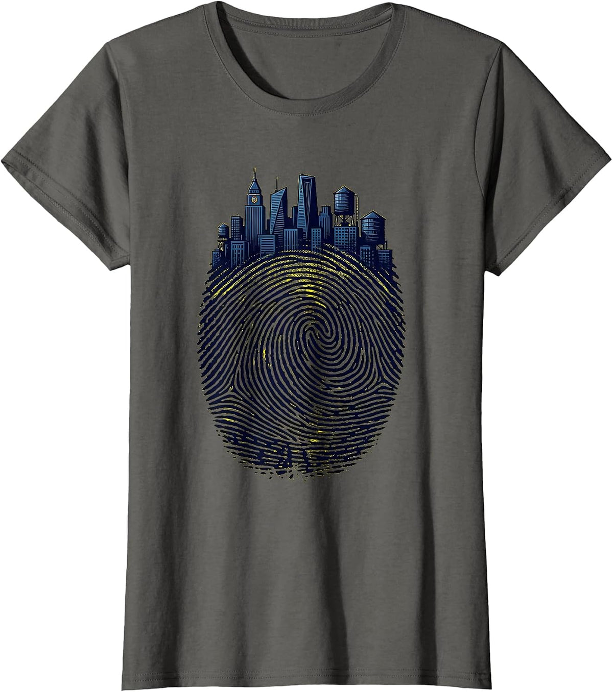 Women's Fingerprint City Skyline Urban Identity Design T-Shirt - Asphalt Grey