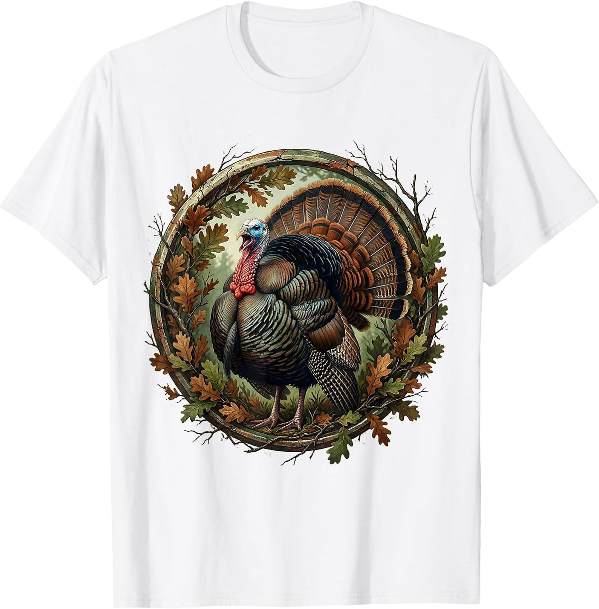 Men's Gobbling Turkey Camo Brush Hunting Design T-Shirt - White