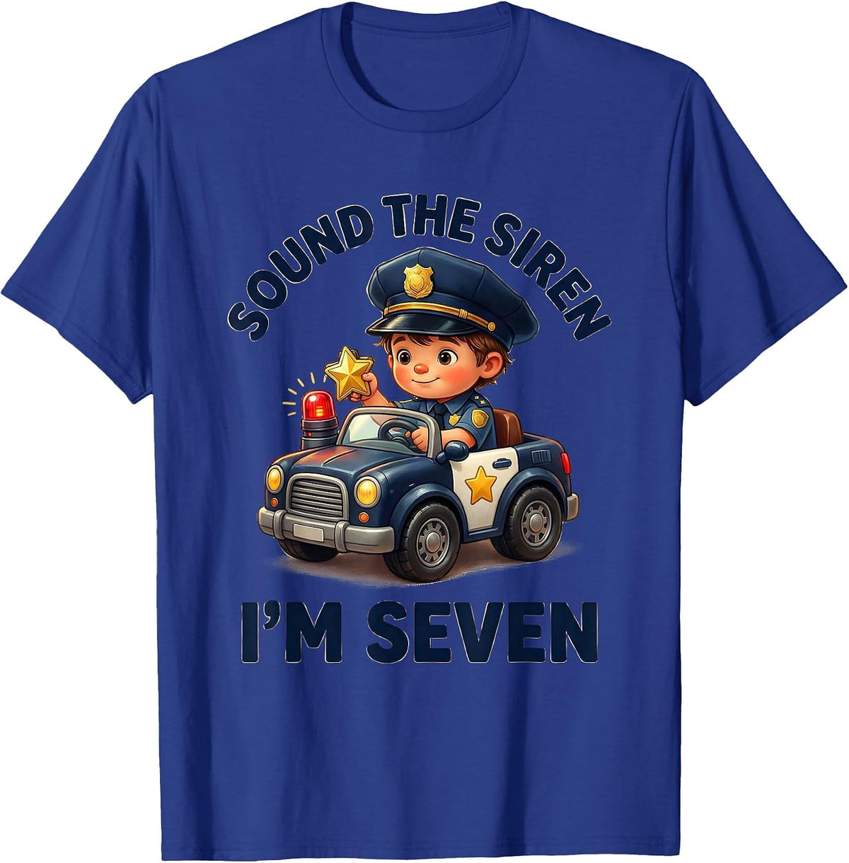 Men's Sound the Siren, I'm Seven Future Police Officer Kids T-Shirt - Royal Blue