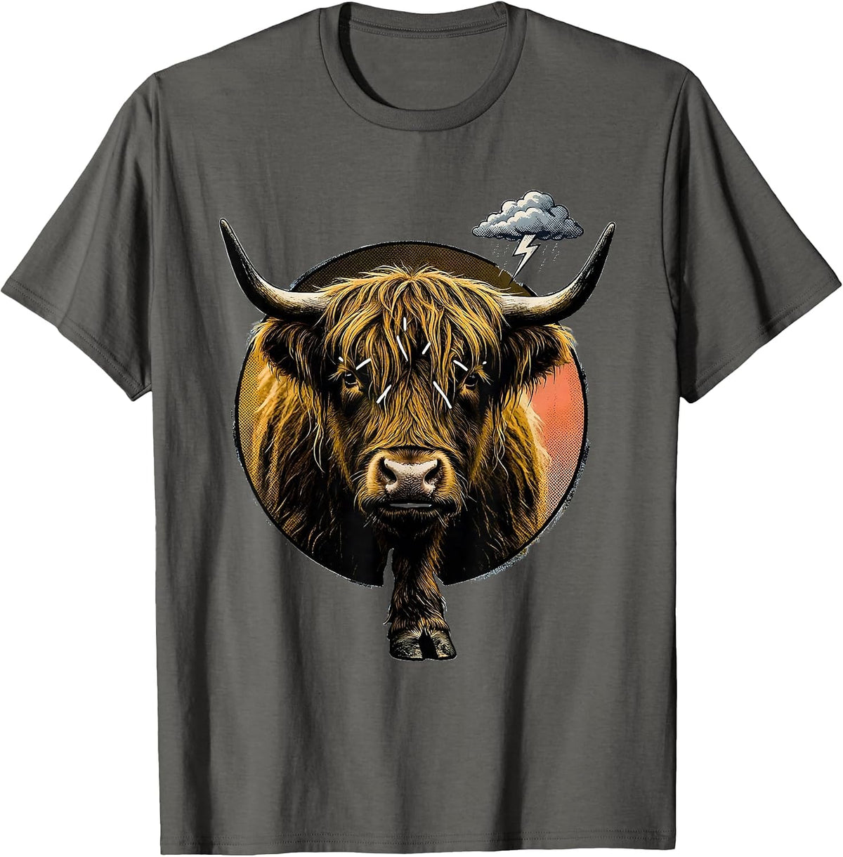 Men's Highland Cow Badge Funny Floral Cow Lover T-Shirt - Asphalt Grey