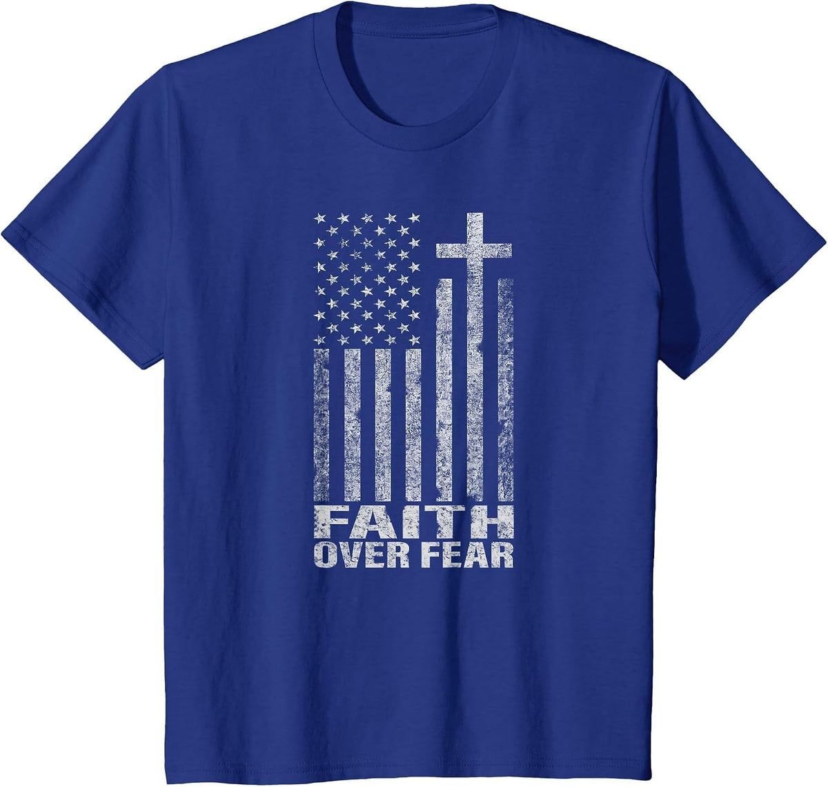 Faith Over Fear Cool Christian Flag Cross for Men Women Kids T-Shirt - Royal Blue