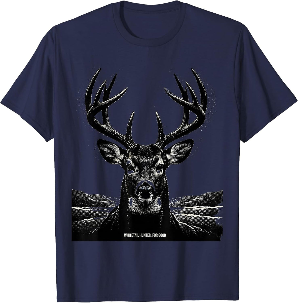 Men's Whitetail Hunter For Good Blackwork Dotwork Hunting Dad T-Shirt - Navy Blue