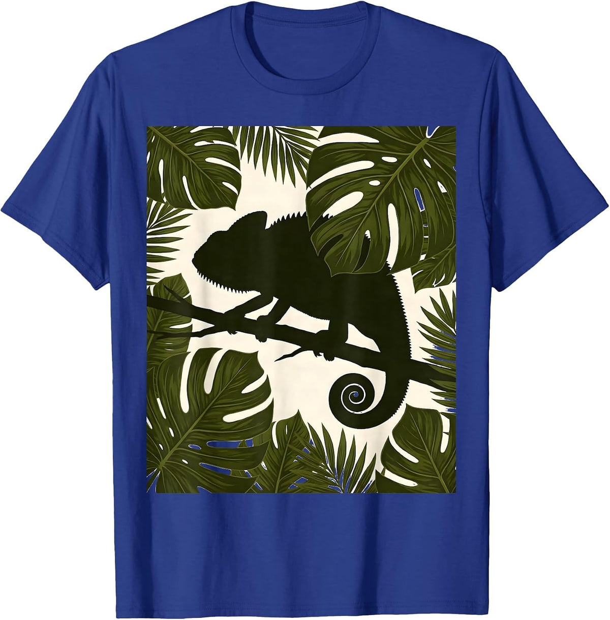 Kids Camo Chameleon Hidden in Leaves T-Shirt - Royal Blue
