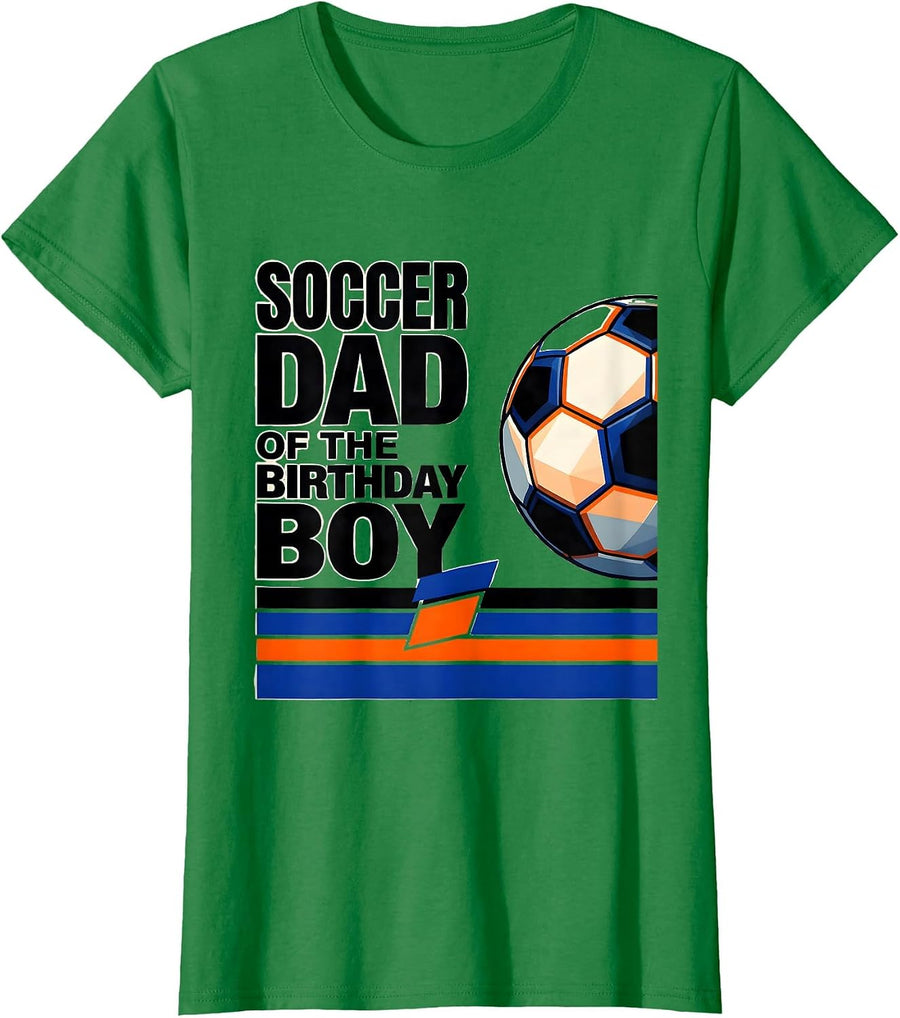 Women's Soccer Dad Of The Birthday Boy Geometric Family Matching T-Shirt - Kelly Green