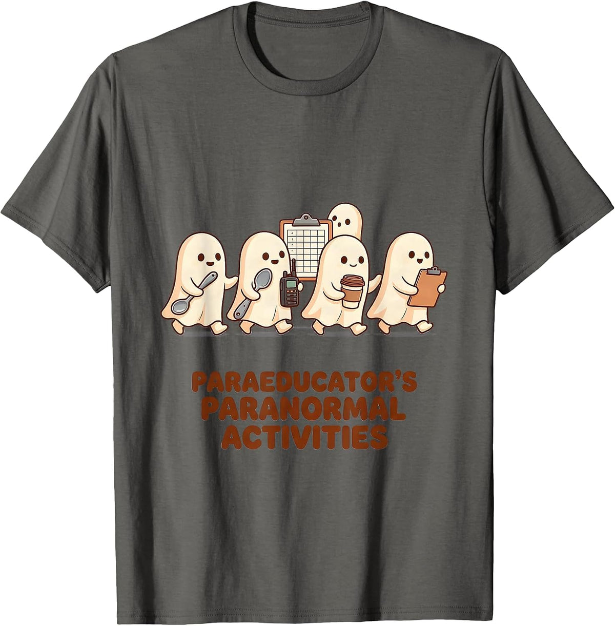 Men's Paraeducator's Paranormal Activities Cute Kawaii Ghost T-Shirt - Asphalt Grey