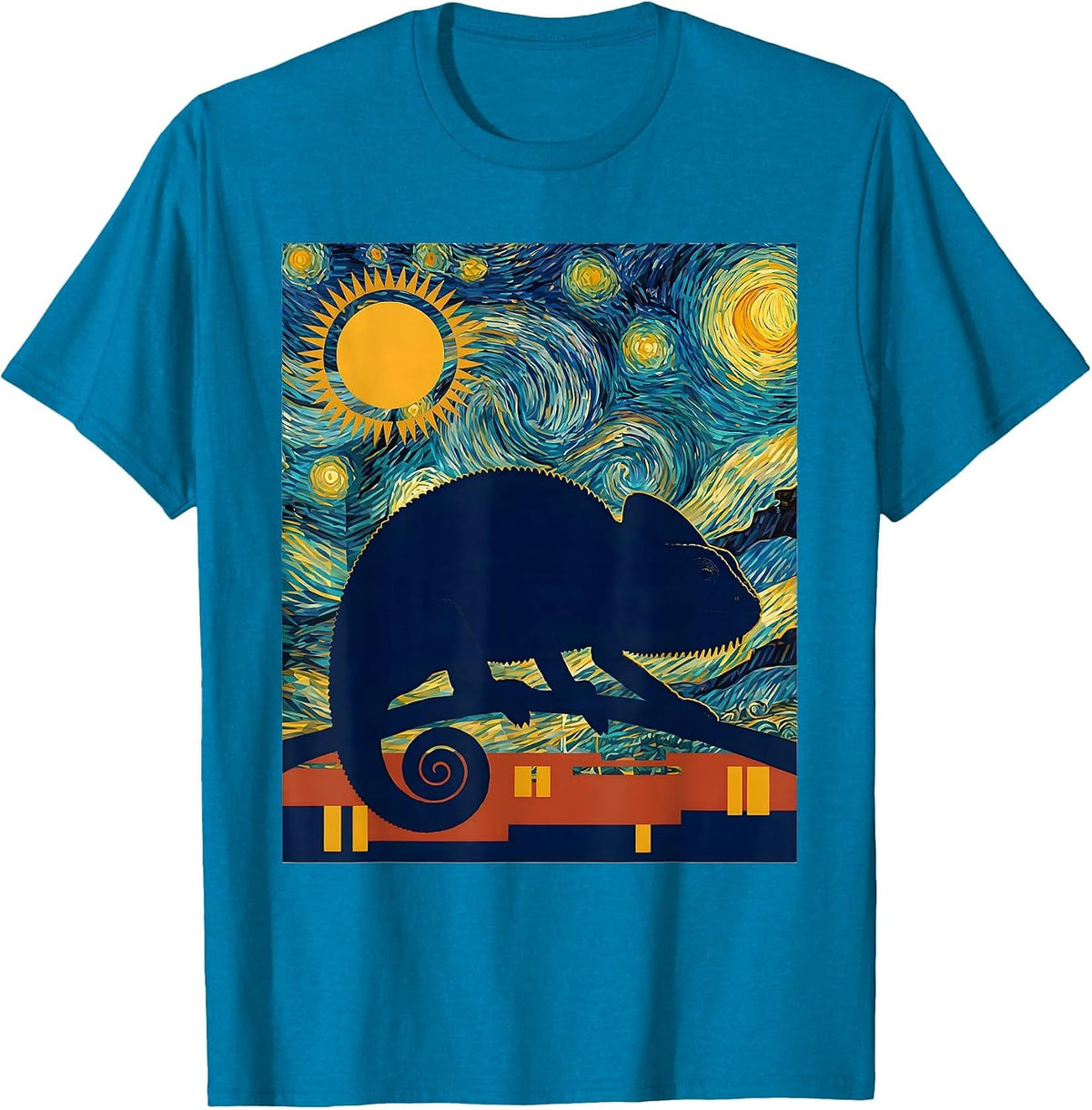 Chameleon Starry Night Animal Lover Van Gogh Art Meme T-Shirt - Sapphire Blue