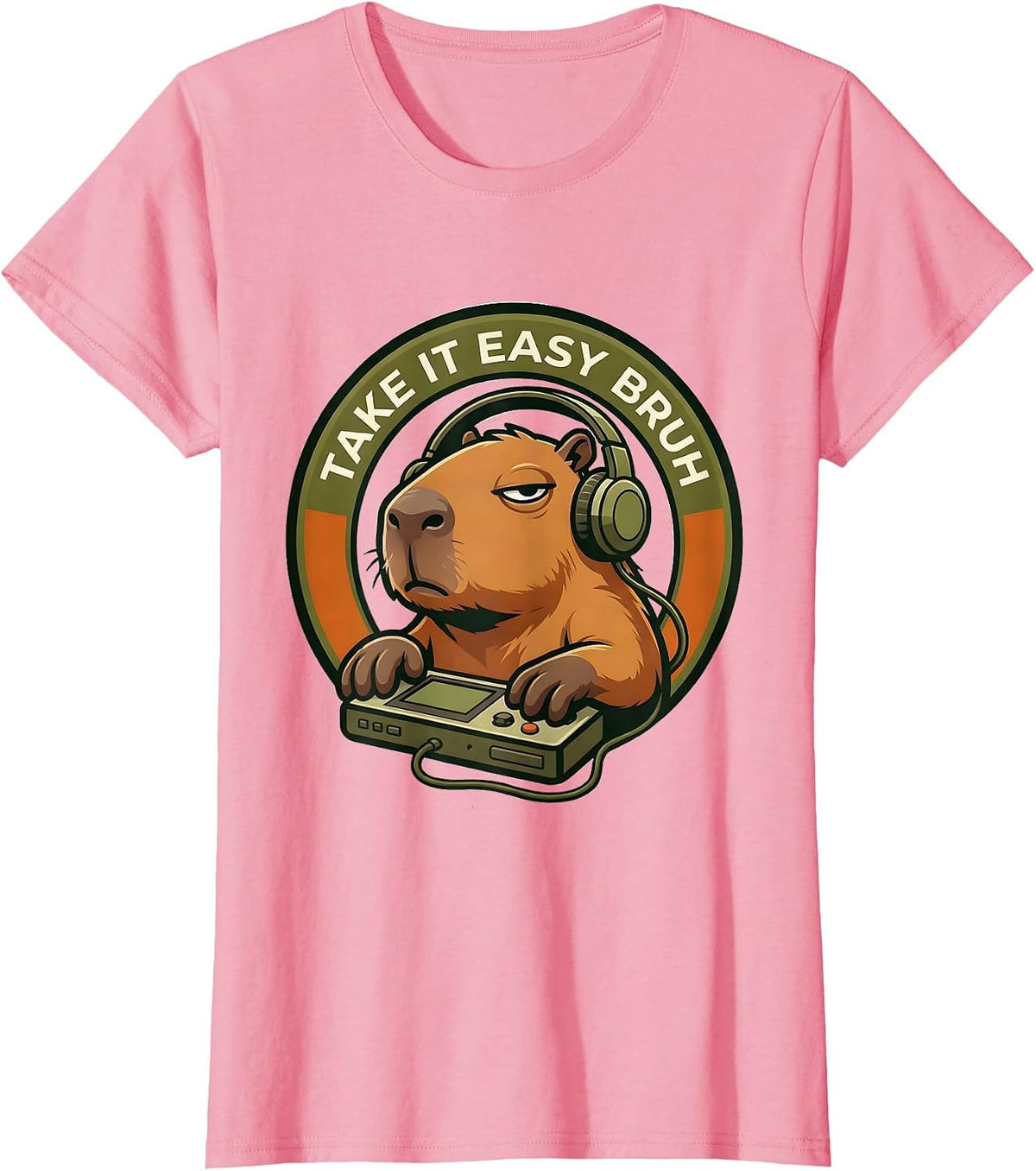 Women's Take It Easy, Bruh Funny Capybara Gamer Meme Humor T-Shirt - Pink