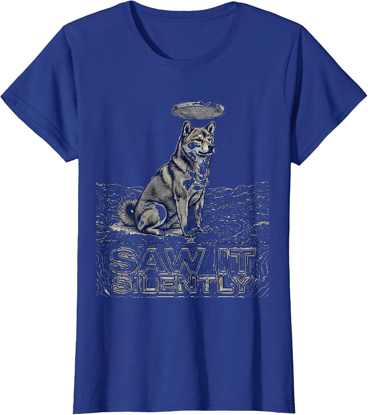 Women's Saw It Silently Shiba Inu UFO Alien Novelty Gift T-Shirt - Royal Blue