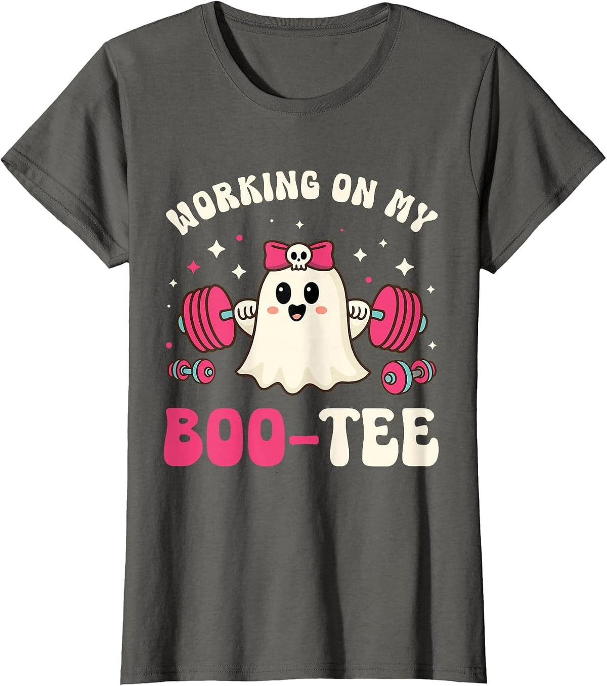 Working on My Boo tee Funny Gym Halloween Dead Lift Ghost T-Shirt - Asphalt Grey