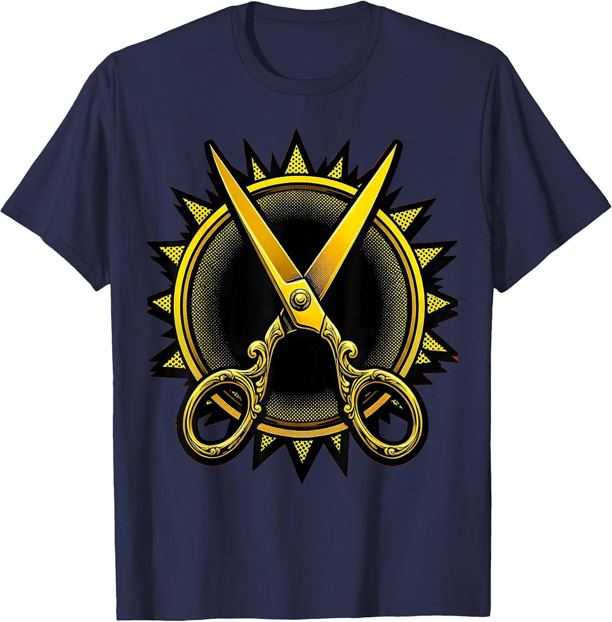 Ornate Golden Scissors Rock Paper Scissors T-Shirt - Navy Blue