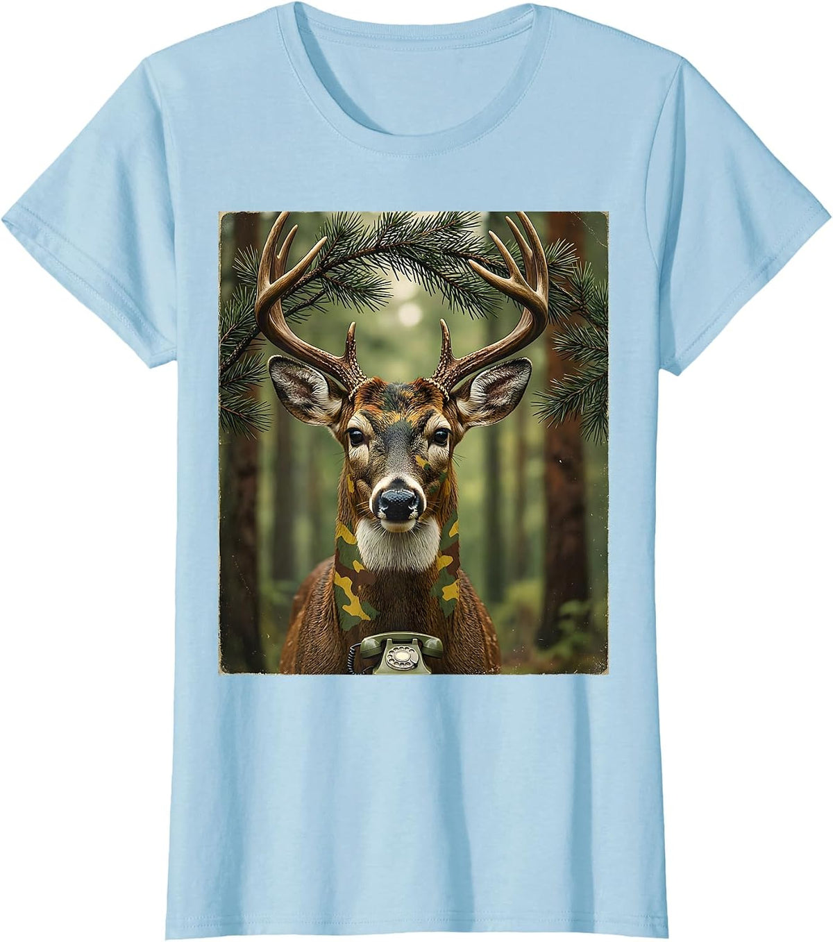 Whitetail Bust Vintage Deer Hunting Camo Dad Humor T-Shirt - Baby Blue