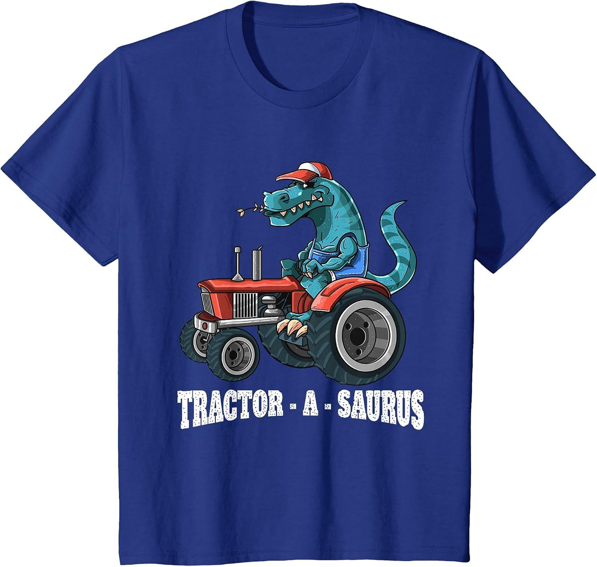 Dinosaur On Tractor Tractor-A-Saurus Farmer Kids Boys Girls T-Shirt - Royal Blue
