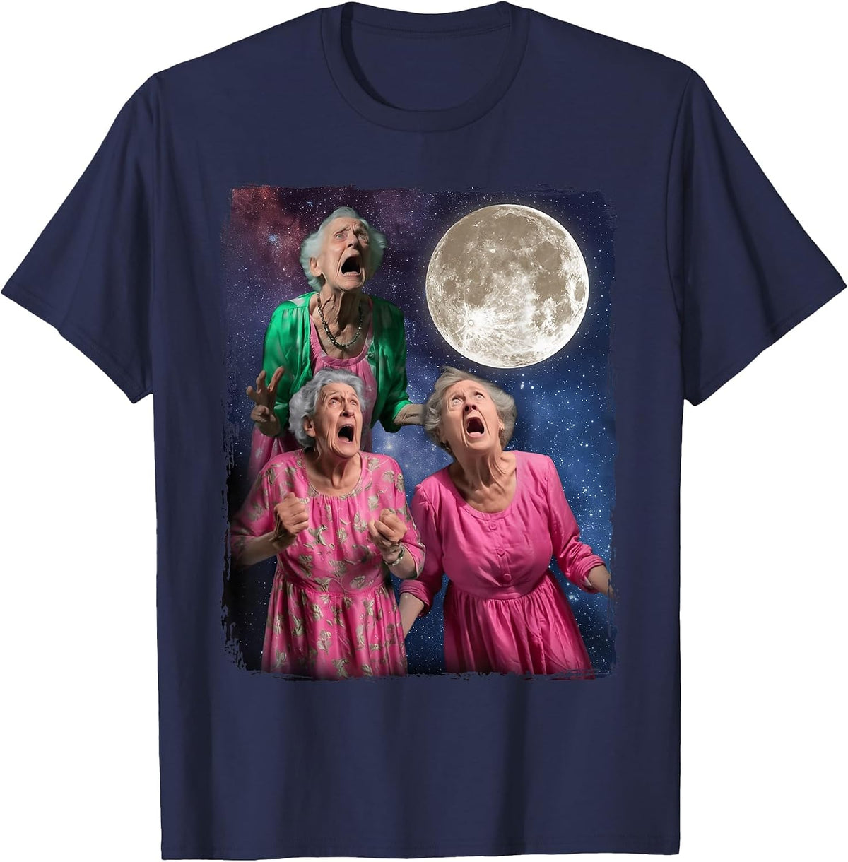 Oma Howls Den Mond an DREI Granny Moon T-Shirt - Navy Blue
