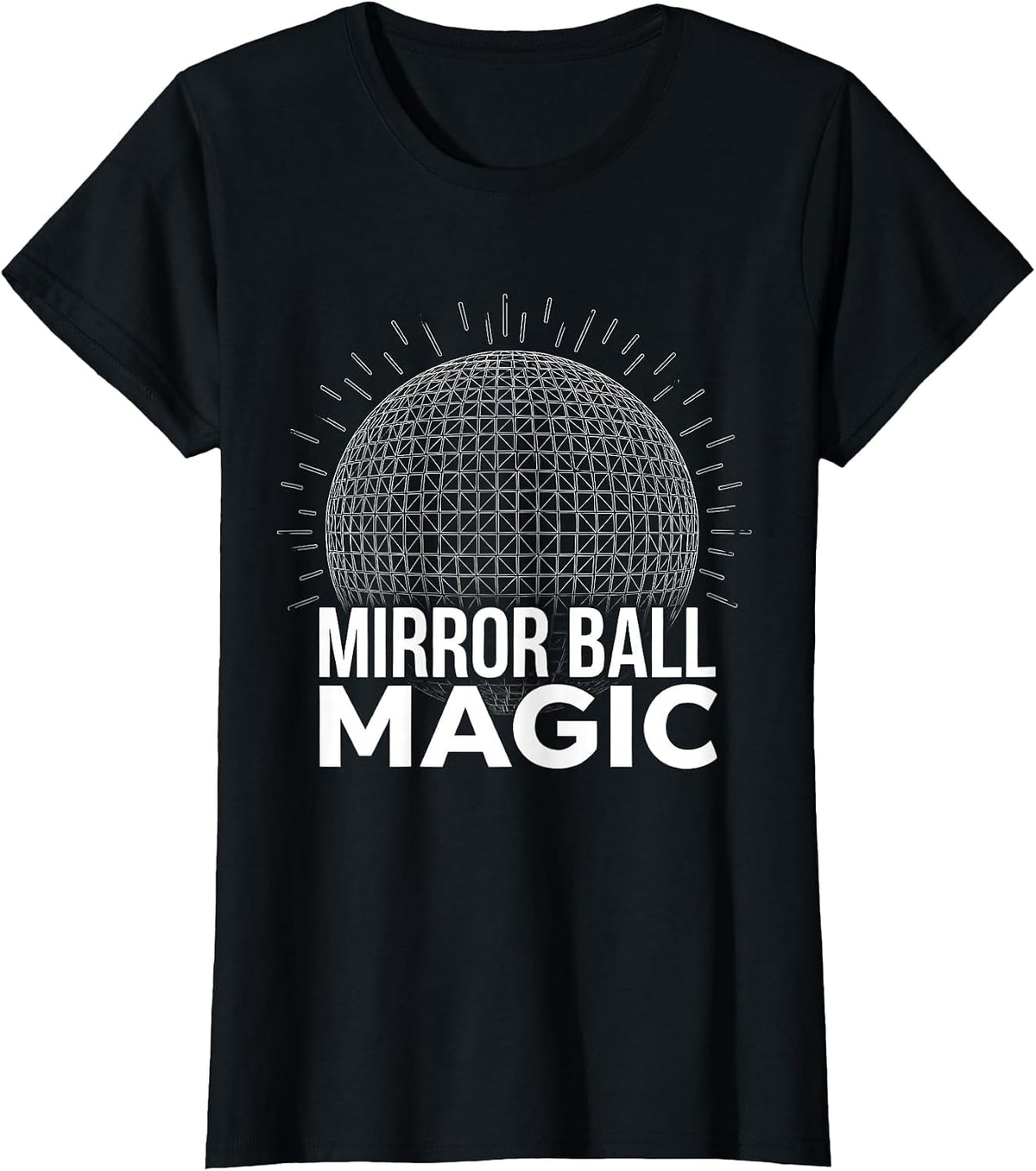 Women's Mirror Ball Magic Disco Graphic Design T-Shirt - Black