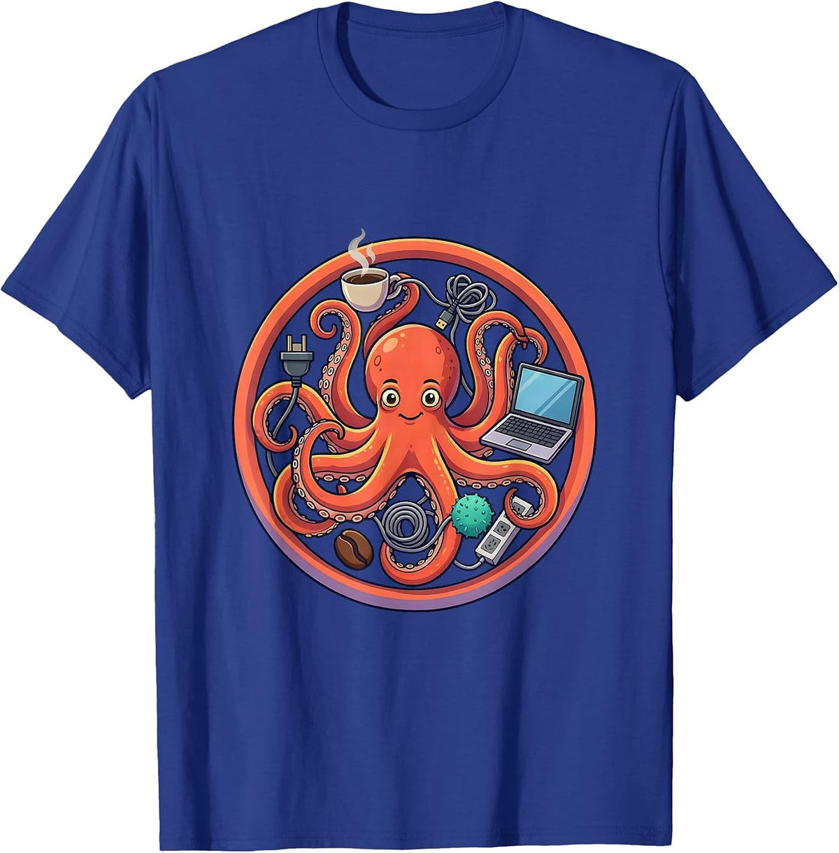 Chaos Coordinator Multitasking Octopus Design T-Shirt - Royal Blue
