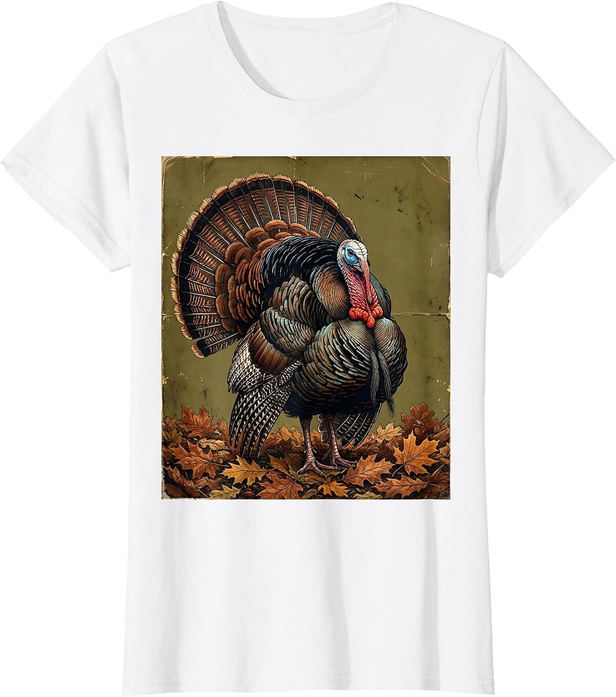 Camo Turkey Strutting Through Fallen Leaves T-Shirt - White