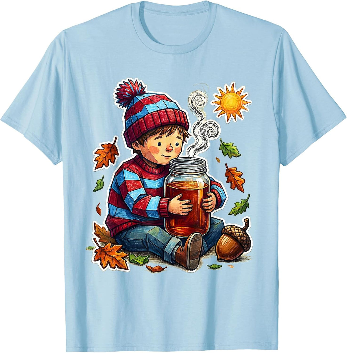 Men's Fall Boys Cozy Mason Jar Autumn Graphic T-Shirt - Baby Blue