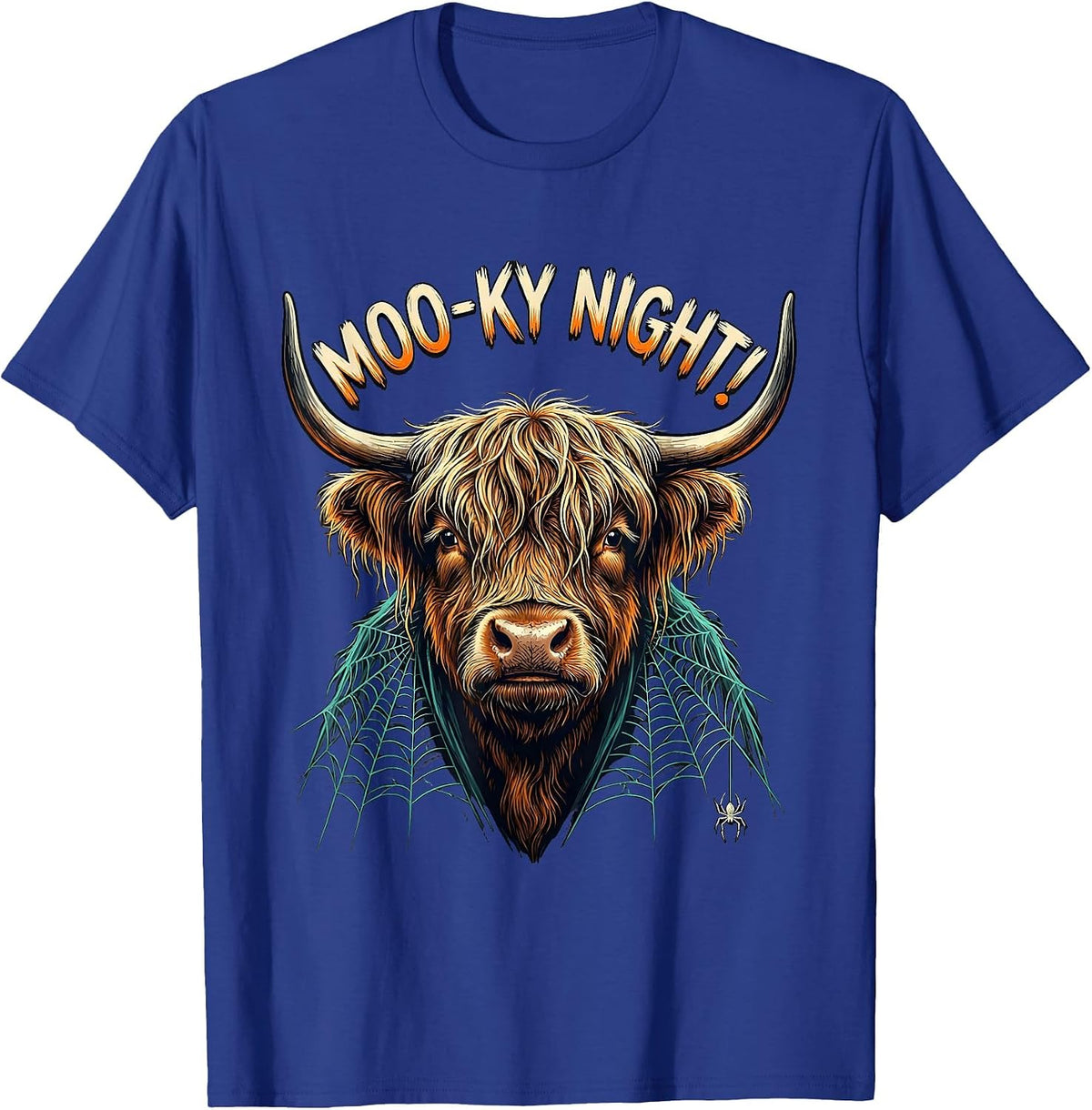 Moo-ky Night! Whimsical Highland Cow Halloween Humor T-Shirt - Royal Blue
